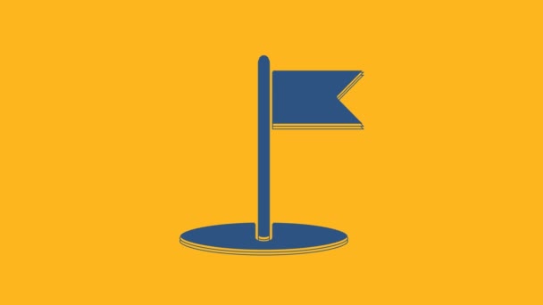 Blue Flag Icon Isolated Orange Background Location Marker Symbol Video — Stock Video