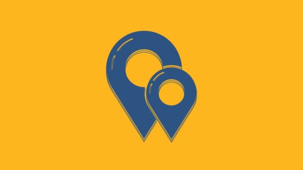 Icono Pin Mapa Azul Aislado Sobre Fondo Naranja Navegación Puntero — Vídeo de stock
