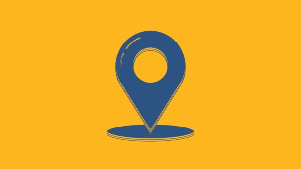Modrá Mapa Pin Ikona Izolované Oranžovém Pozadí Navigace Ukazatel Poloha — Stock video