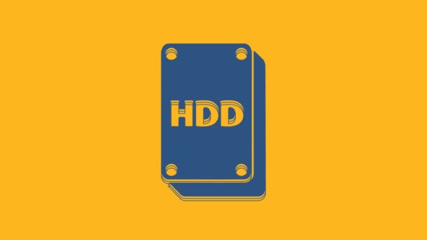 Disco Rigido Blu Icona Hdd Isolato Sfondo Arancione Animazione Grafica — Video Stock