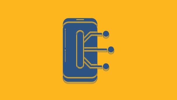 蓝色智能手机 用橙色背景隔离的手机图标 4K视频运动图形动画 — 图库视频影像