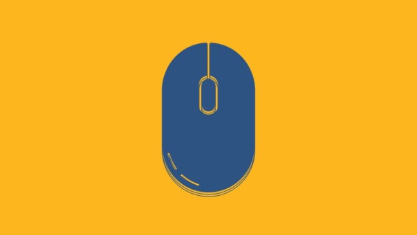Blue Computer Mouse Icon Isolated Orange Background Optical Wheel Symbol — Vídeos de Stock