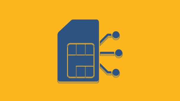 Ícone Azul Cartão Sim Isolado Fundo Laranja Chip Cartão Sim — Vídeo de Stock