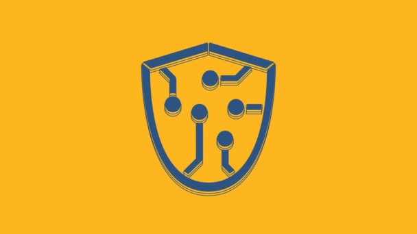 Ікона Блакитної Кібербезпеки Ізольована Помаранчевому Тлі Знак Щита Концепція Безпеки — стокове відео