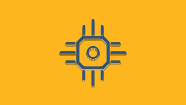 Blue Processor Icon Isolated Orange Background Cpu Central Processing Unit — Stock Video