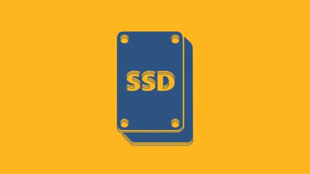 Blue Ssd Card Icon Isolated Orange Background Solid State Drive — 图库视频影像