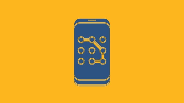 Синий Мобильный Телефон Графический Значок Защиты Паролем Выделены Оранжевом Фоне — стоковое видео
