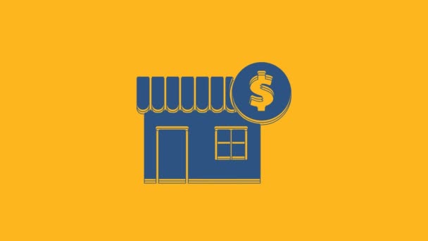 Casa Azul Com Símbolo Dólar Ícone Isolado Fundo Laranja Casa — Vídeo de Stock