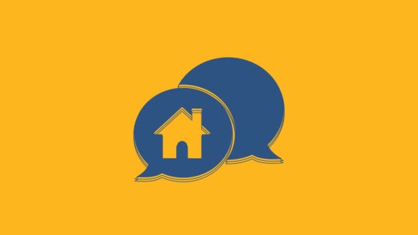 Blaues Haus Sprechblasensymbol Isoliert Auf Orangefarbenem Hintergrund Immobilienkonzept Video Motion — Stockvideo