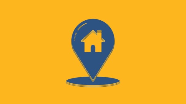 Blue Map Pointer House Icon Isolated Orange Background Home Location — Wideo stockowe