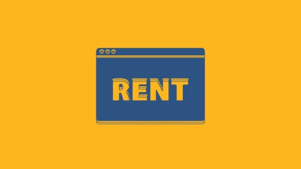 Blue Hanging Σήμα Κείμενο Online Rent Εικονίδιο Απομονώνονται Πορτοκαλί Φόντο — Αρχείο Βίντεο