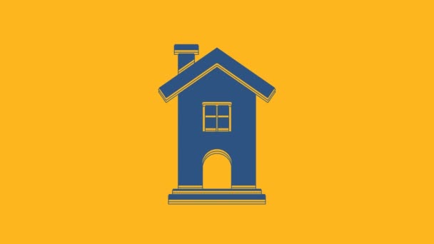Ícone Casa Azul Isolado Fundo Laranja Símbolo Animação Gráfica Movimento — Vídeo de Stock
