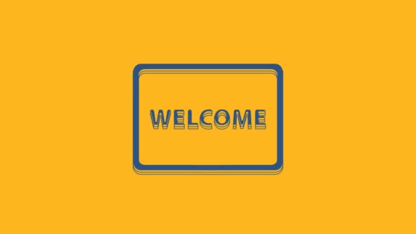 Голубая Дверь Текстом Welcome Значок Выделен Оранжевом Фоне Знак Приветствия — стоковое видео