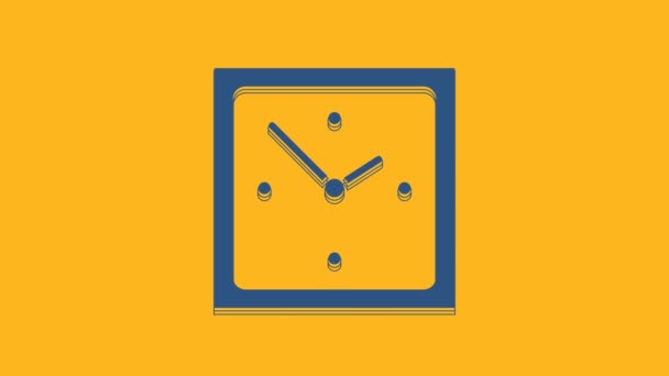 蓝色时钟图标孤立在橙色背景 时间的象征 4K视频运动图形动画 — 图库视频影像