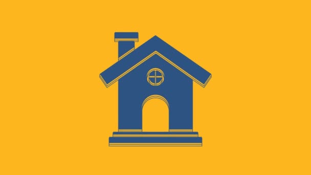 Blue House Icon Isolated Orange Background Home Symbol Video Motion — Vídeo de Stock