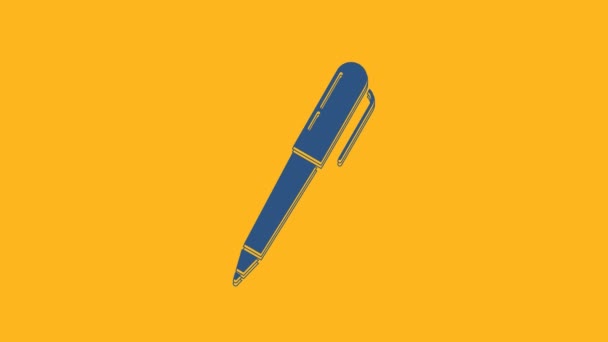 Blue Pen Ikon Isolerad Orange Bakgrund Video Motion Grafisk Animation — Stockvideo