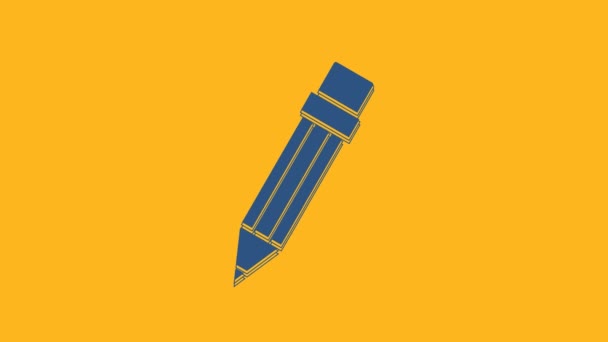 Lápiz Azul Con Icono Borrador Aislado Sobre Fondo Naranja Dibujo — Vídeo de stock
