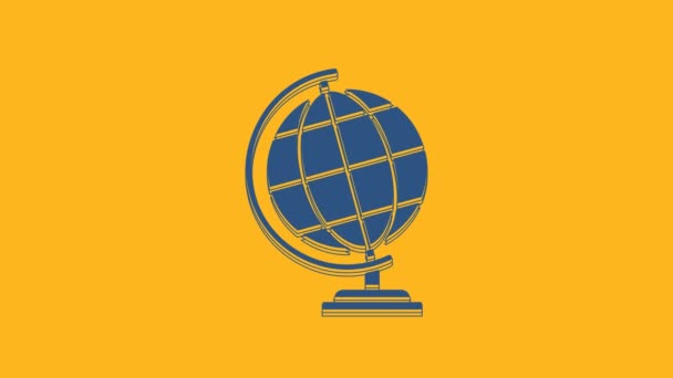 Blue Earth Globe Icon Isolated Orange Background Video Motion Graphic — Stockvideo