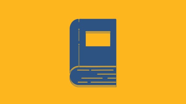 Icono Del Libro Azul Aislado Sobre Fondo Naranja Animación Gráfica — Vídeo de stock