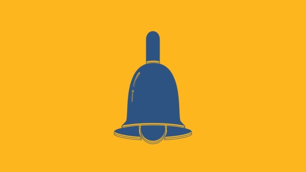 Blue Ringing Bell Icon Isolated Orange Background Alarm Symbol Service — ストック動画