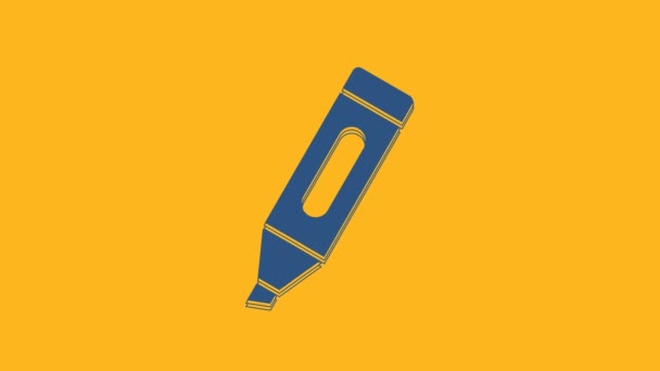 Blue Marker Pen Icon Isolated Orange Background Video Motion Graphic — Stock Video