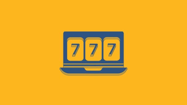 Niebieski Automat Online Ikoną Szczęśliwych Siódemek Jackpot Odizolowany Pomarańczowym Tle — Wideo stockowe