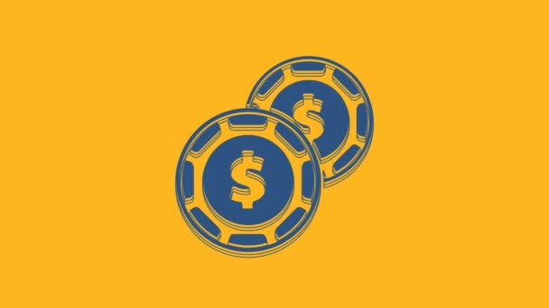 Blue Casino Čip Ikonou Symbolu Dolaru Izolované Oranžovém Pozadí Hazard — Stock video