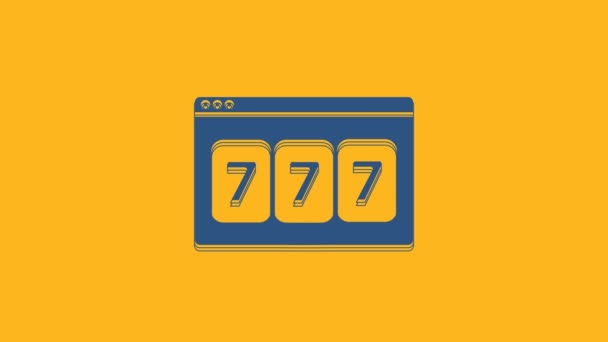 Niebieski Automat Online Ikoną Szczęśliwych Siódemek Jackpot Odizolowany Pomarańczowym Tle — Wideo stockowe