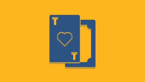 Μπλε Κάρτα Αναπαραγωγής Σύμβολο Της Καρδιάς Που Απομονώνονται Πορτοκαλί Φόντο — Αρχείο Βίντεο
