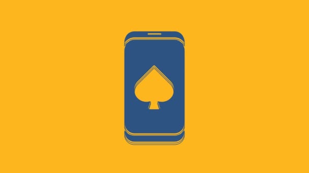 Niebieski Online Gry Pokera Ikona Odizolowanych Pomarańczowym Tle Kasyno Online — Wideo stockowe
