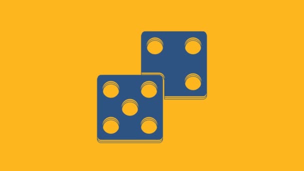 Blue Game Dice Icon Isolated Orange Background Casino Gambling Video — Vídeo de stock