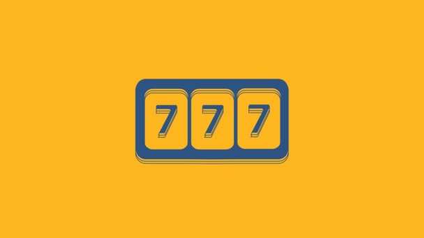 Blauer Spielautomat Mit Glücks Sieben Jackpot Symbol Auf Orangefarbenem Hintergrund — Stockvideo