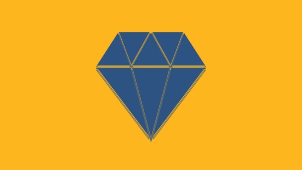Ícone Diamante Azul Isolado Fundo Laranja Símbolo Jóias Pedra Preciosa — Vídeo de Stock