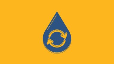 Blue Recycle clean aqua icon isolated on orange background. Drop of water with sign recycling. 4K Video motion graphic animation.