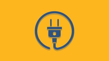 Blue Electric plug icon isolated on orange background. Concept of connection and disconnection of the electricity. 4K Video motion graphic animation.