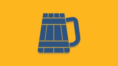 Blue Wooden beer mug icon isolated on orange background. 4K Video motion graphic animation.