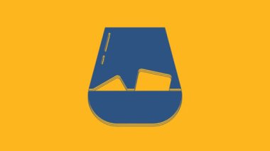 Blue Glass of whiskey and ice cubes icon isolated on orange background. 4K Video motion graphic animation.
