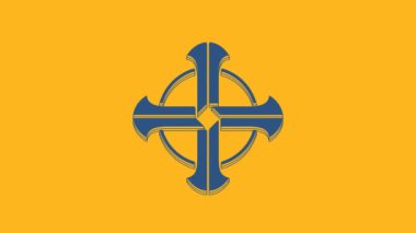 Mavi Kelt haç simgesi turuncu arka planda izole edildi. Aziz Patrick gününüz kutlu olsun. 4K Video hareketli grafik canlandırması.