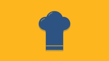 Blue Chef hat icon isolated on orange background. Cooking symbol. Cooks hat. 4K Video motion graphic animation.