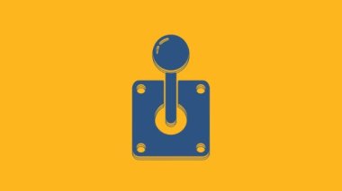 Atari makinesi simgesi için mavi Joystick turuncu arka planda izole edilmiş. Joystick oyun alanı. 4K Video hareketli grafik canlandırması.