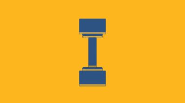 Mavi Dumbbell simgesi turuncu arkaplanda izole edilmiş. Kas kaldırma ikonu, fitness halteri, beden eğitimi ikonu, spor malzemeleri sembolü, egzersiz bumbzili. 4K Video hareketli grafik canlandırması.