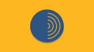 Mavi Dünya yapısı ikonu turuncu arka planda izole edildi. Dünya çekirdeği ve bölüm katmanlarıyla jeofizik kavramı. 4K Video hareketli grafik canlandırması.