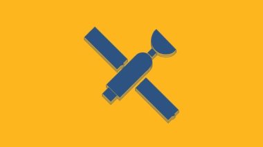 Blue Satellite icon isolated on orange background. 4K Video motion graphic animation.
