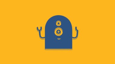 Mavi Uzaylı simgesi turuncu arka planda izole edildi. Uzaylı yüzü ya da kafa sembolü. 4K Video hareketli grafik canlandırması.