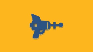 Blue Ray gun icon isolated on orange background. Laser weapon. Space blaster. 4K Video motion graphic animation.