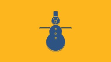 Blue Christmas snowman icon isolated on orange background. Merry Christmas and Happy New Year. 4K Video motion graphic animation.