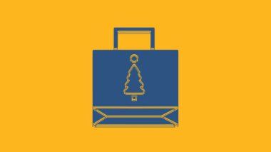 Blue Christmas paper shopping bag icon isolated on orange background. Package sign. Merry Christmas and Happy New Year. 4K Video motion graphic animation.