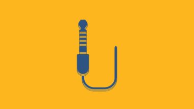 Blue Audio jack icon isolated on orange background. Audio cable for connection sound equipment. Plug wire. Musical instrument. 4K Video motion graphic animation.