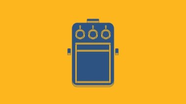Mavi Gitar pedal simgesi turuncu arka planda izole edildi. Müzik aletleri. 4K Video hareketli grafik canlandırması.