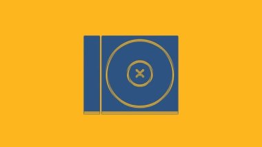 Mavi CD veya DVD disk simgesi turuncu arkaplanda izole edildi. Küçük disk işareti. 4K Video hareketli grafik canlandırması.